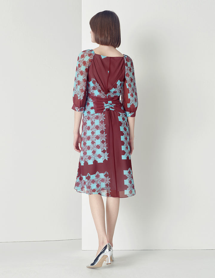 MARYLING Gathered Front Fishtail Print Dress
