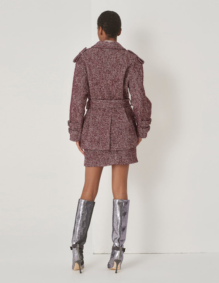 MARYLING Burgundy Contrasting Herringbone Skirt