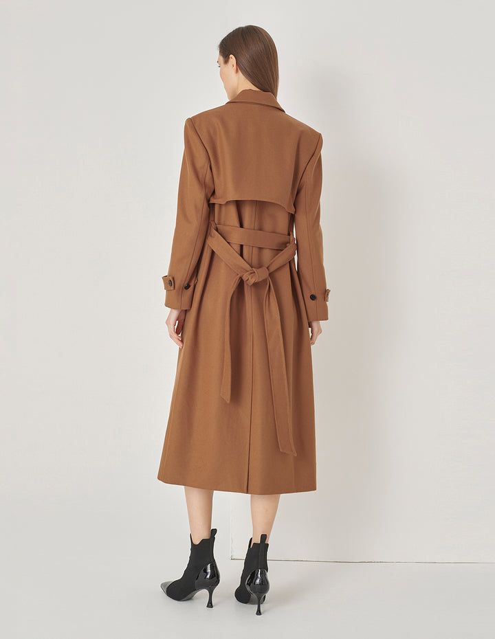 MARYLING Caramel Suit Collar Trench Coat Long Coat