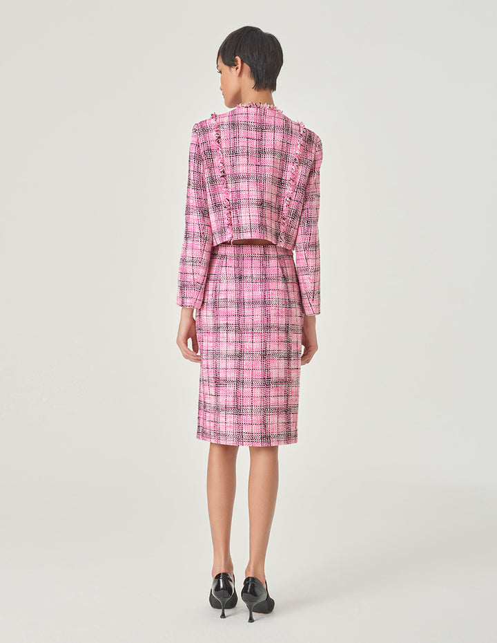 MARYLING Plaid Tweed Straight-Fit Hip Skirt