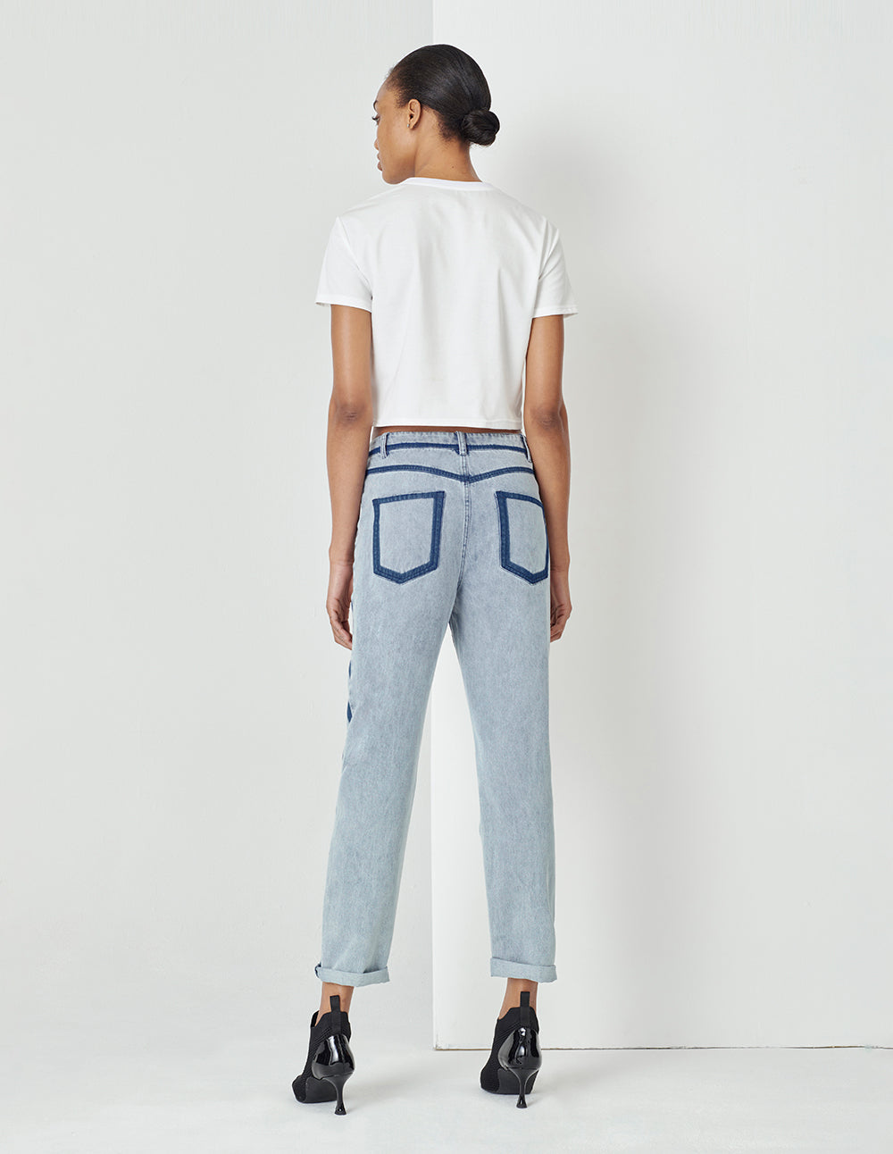 MARYLING White Beaded Logo Cropped T-Shirt