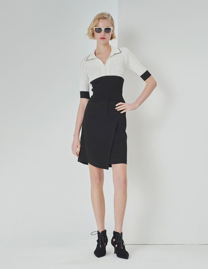 MARYLING Black Asymmetric Hem Pencil Skirt