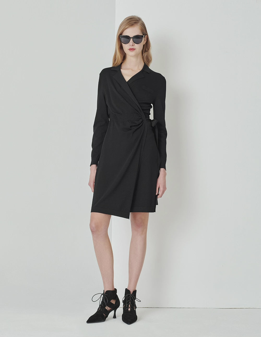 MARYLING Black Suit Collar Knitted Dress