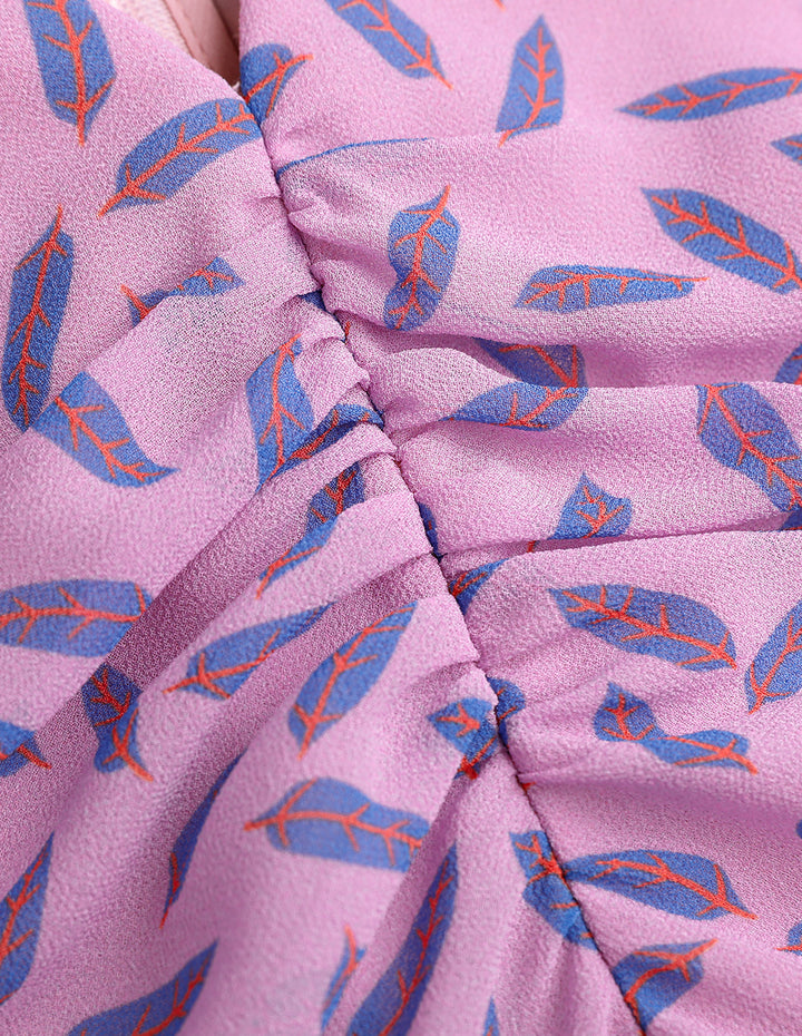 MARYLING Fantasy Pink Jungle Puff Sleeve V-Neck Dress