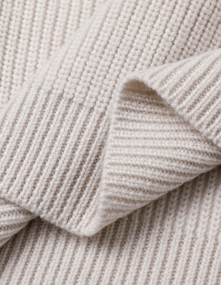 MARYLING Beige Round Neck Puff Sleeve Knitted Pullover