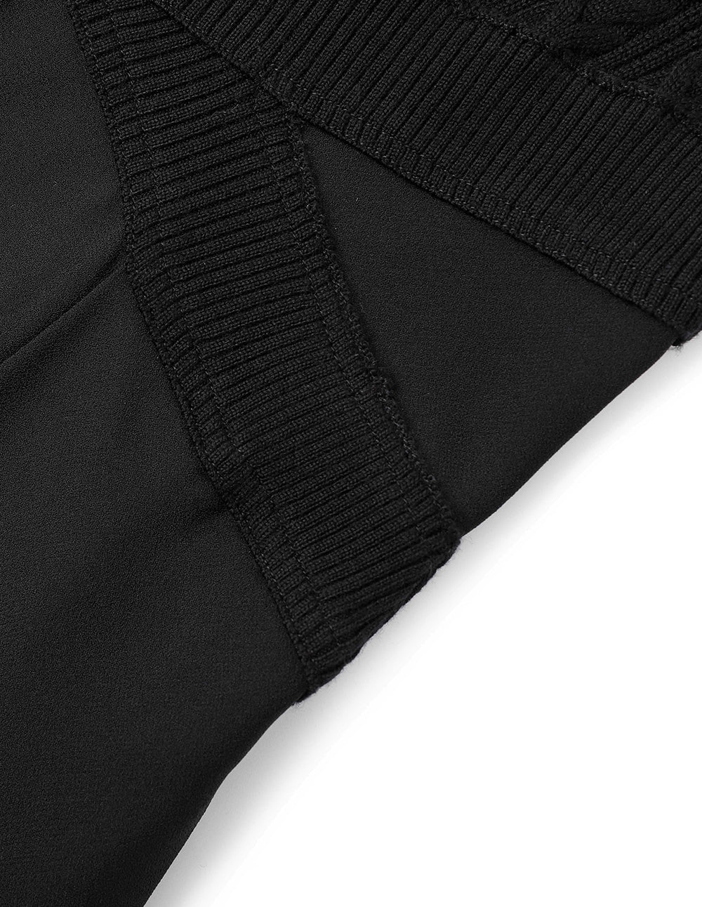 MARYLING Black Square Neck Knitted Patchwork Georgette Sleeve Dress