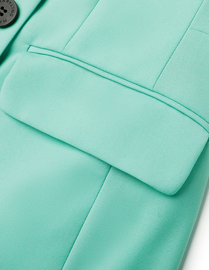 MARYLING Milk Blue Pleated Stitched Suit Collar Dress