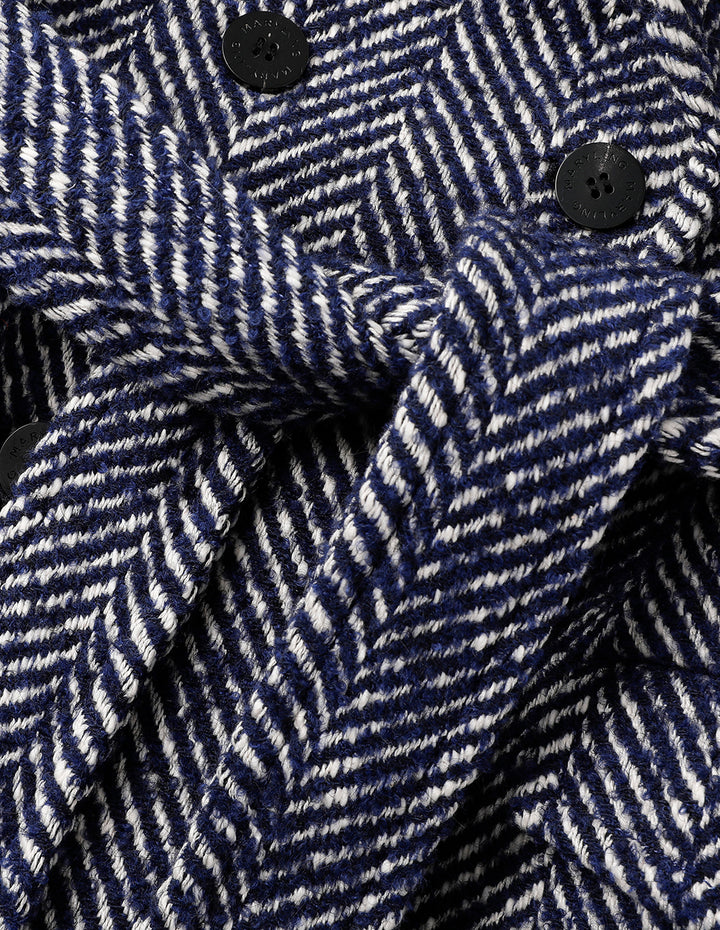 MARYLING Blue And White Patterned Lapel Double-Breasted Coat