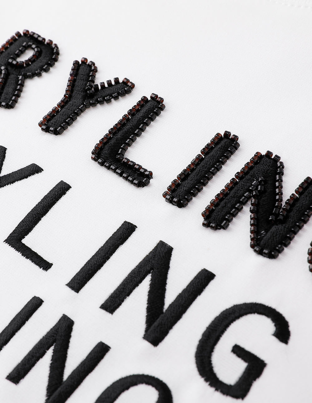 MARYLING White Beaded Logo Cropped T-Shirt