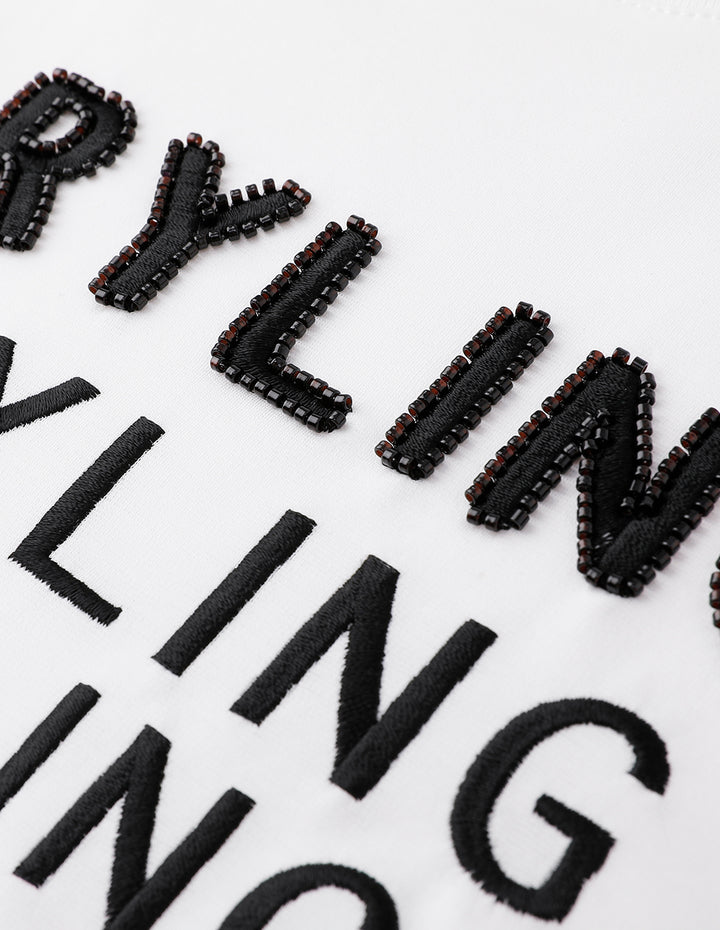 MARYLING White Beaded Logo Cropped T-Shirt