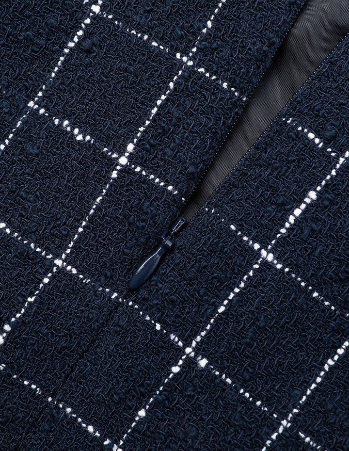 MARYLING A-Shape Plaid Mini Skirt In Tweed With Two Side Pockets Tassel