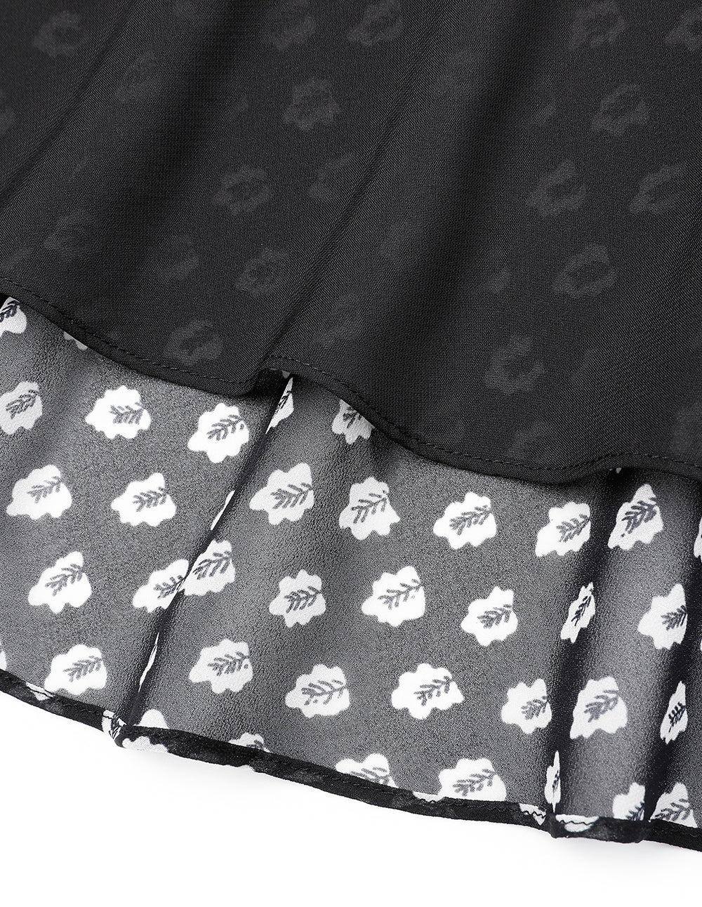 MARYLING Black And White Forest V-Neck Pinched Puff Sleeve Dress