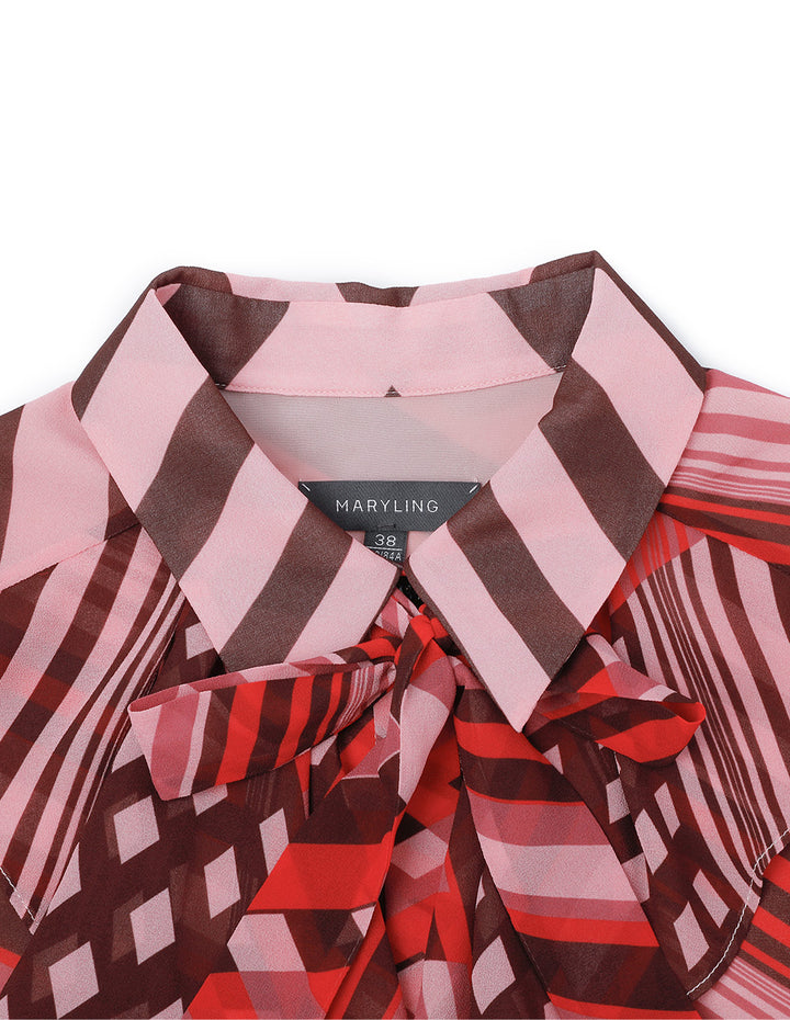 MARYLING Pink Striped Peplum Bow Blouse