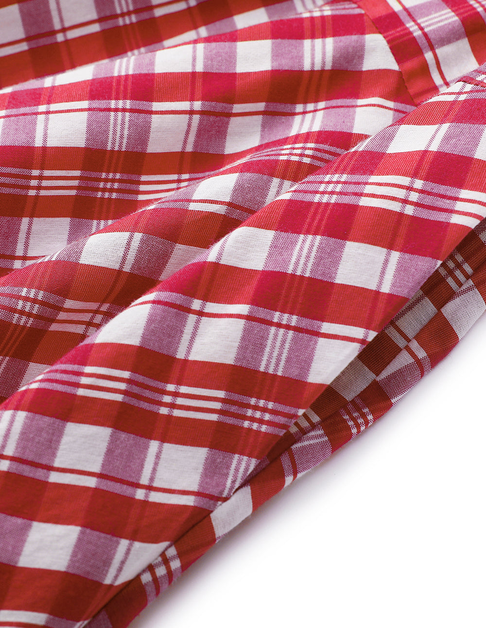 MARYLING Rose pink plaid suit collar puff sleeves plaid dress