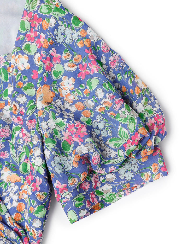 MARYLING Colourful Underwater Garden Square V-Neck Pinched Print Dress