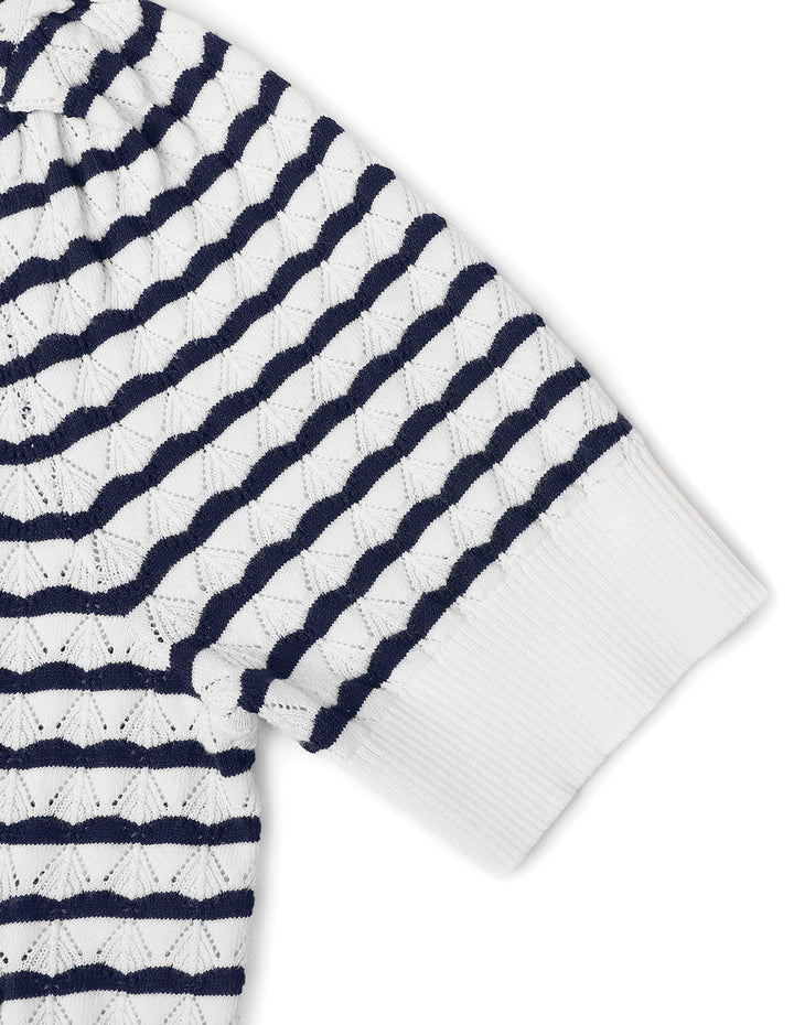 MARYLING Black And White Striped V-Neck Knitted Cardigan