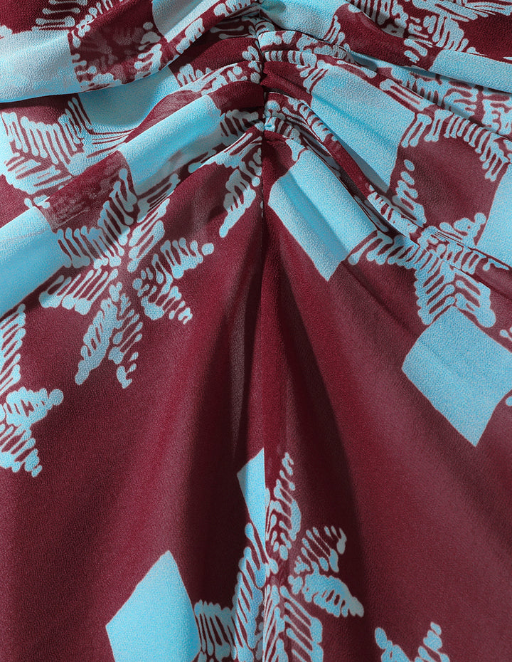 MARYLING Gathered Front Fishtail Print Dress