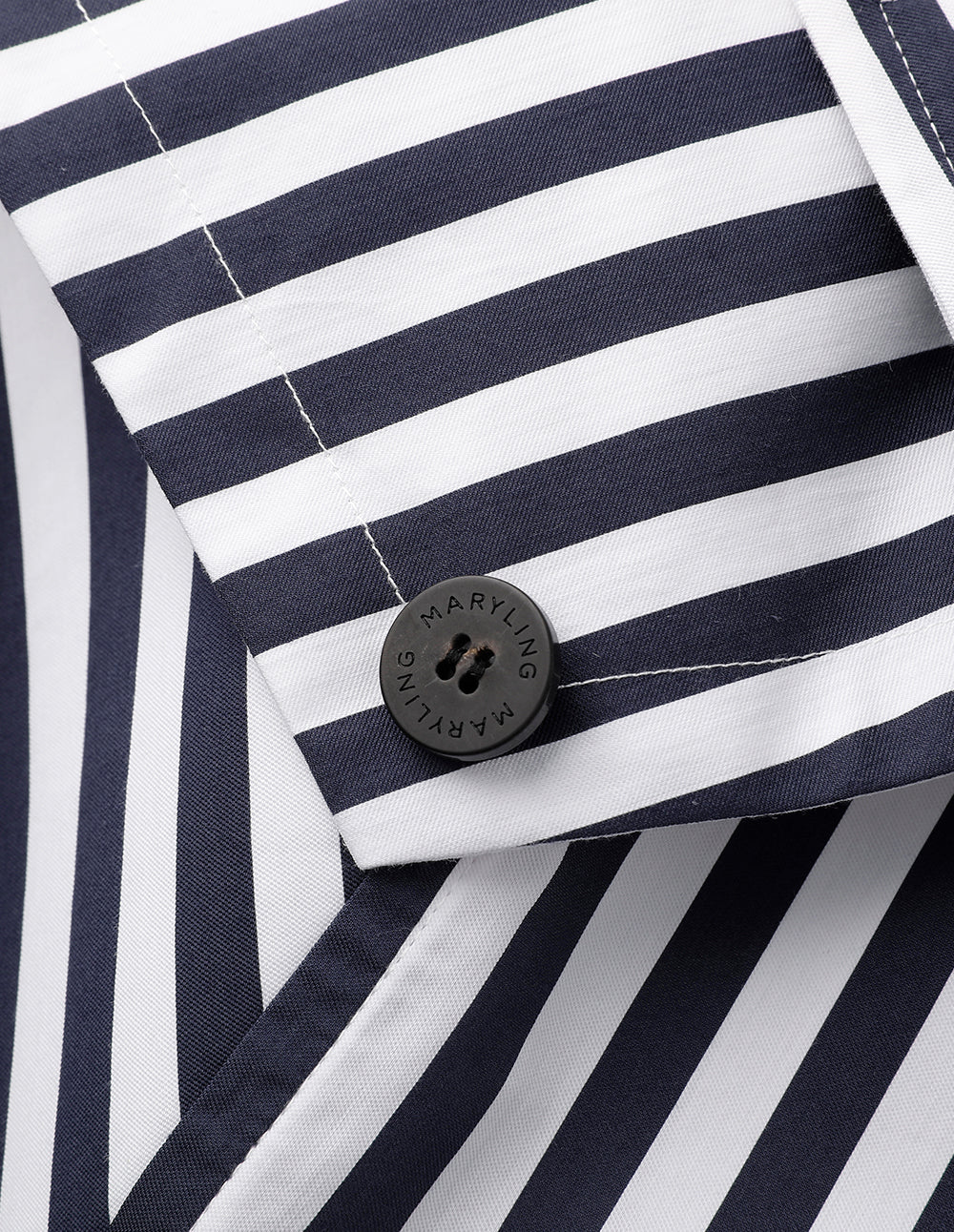 MARYLING Blue And White Striped Lapel Belted Striped Dress