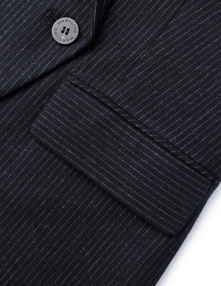 Maryling Navy Stripe Turn-Up Collar Double-Breasted Blazer
