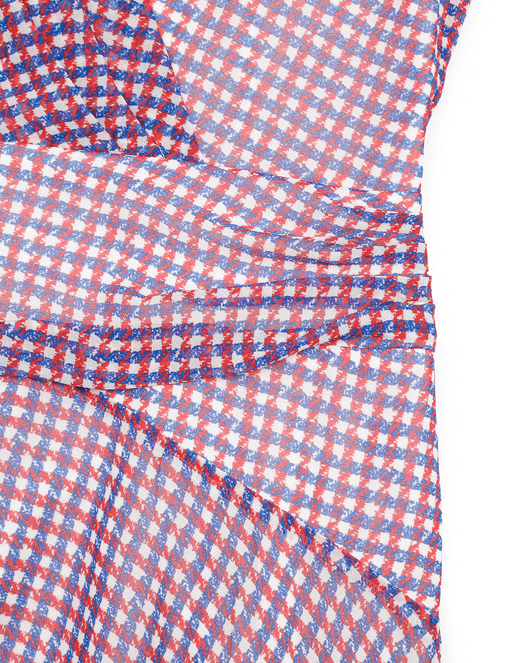 MARYLING Houndstooth Georgette Print Puff Sleeve Dress