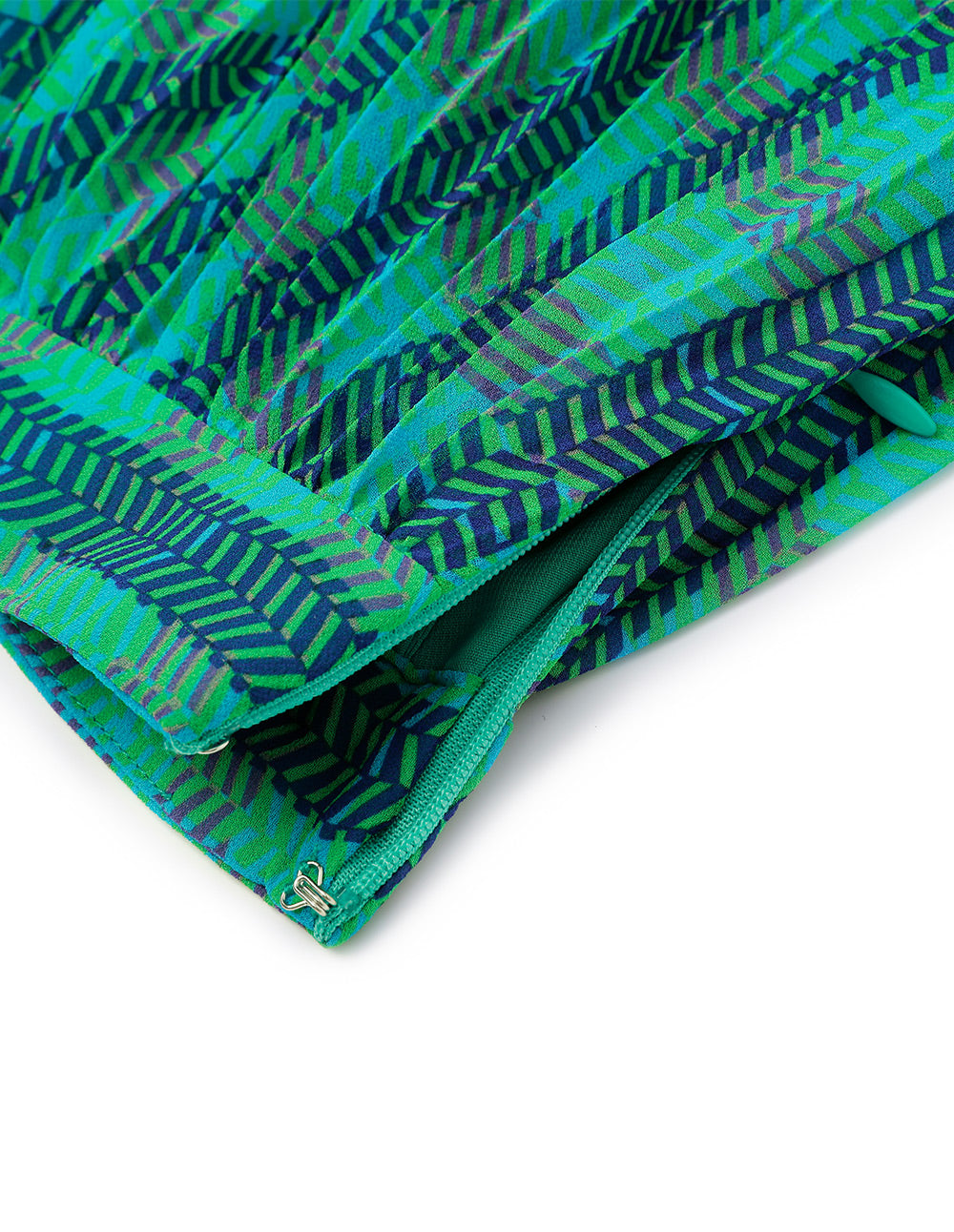 MARYLING  Blue And Green Square Print Houndstooth Pleated Skirt