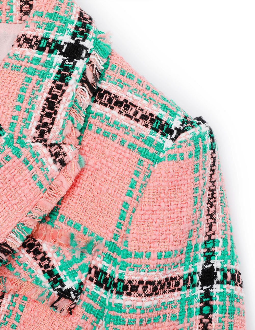 MARYLING Lapel Collar Pink And Green Plaid Double-Breasted Retro Blazer