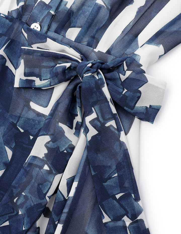 MARYLING Blue And White Grit Collar Blue Plaid Georgette Dress