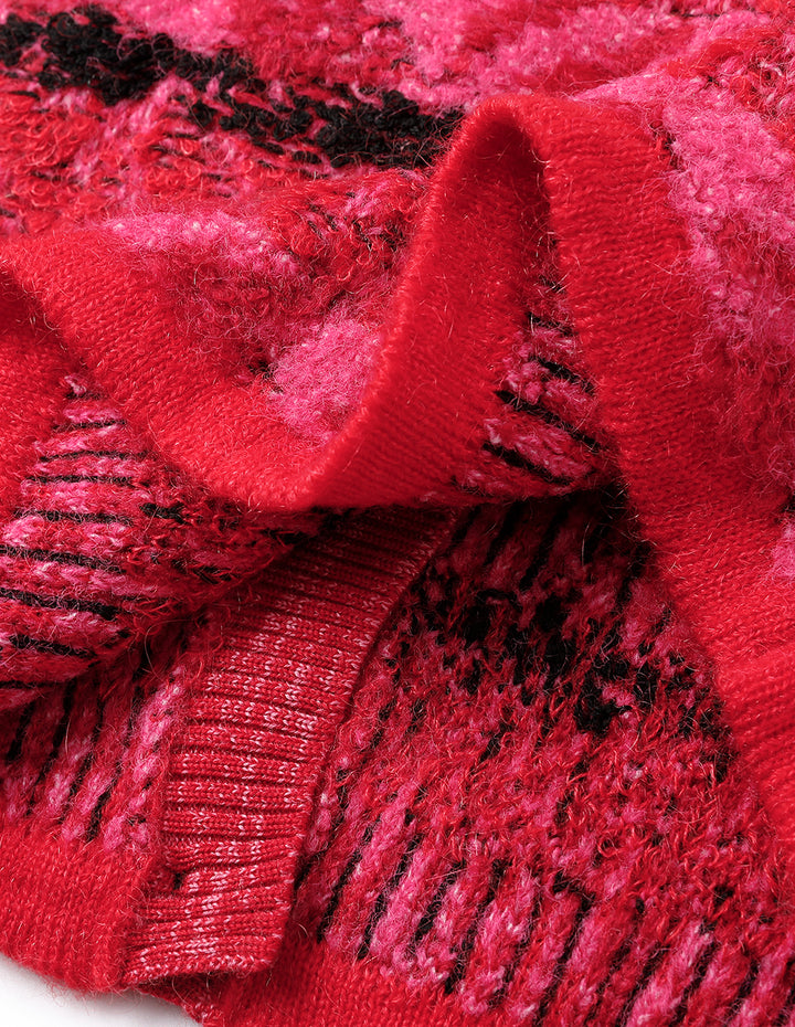 MARYLING Raspberry Plaid Knitted Cardigan