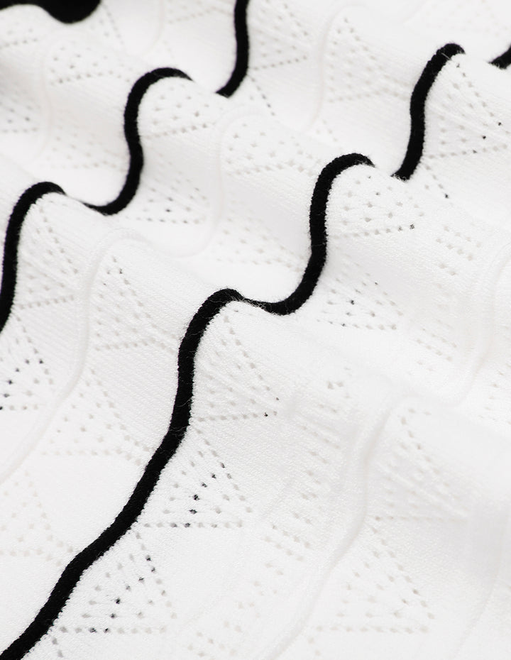 MARYLING Lapel Black And White Knitted Dress