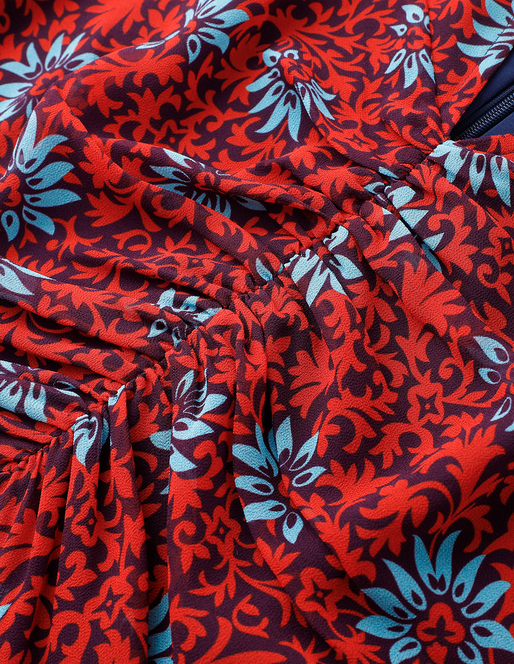 MARYLING Red Floral Printed V-Neck Pleated Dress