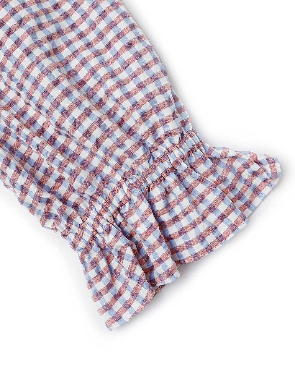 MARYLING Light Purple Checkered V-Neck Puff Sleeve Ruffle Hem Top