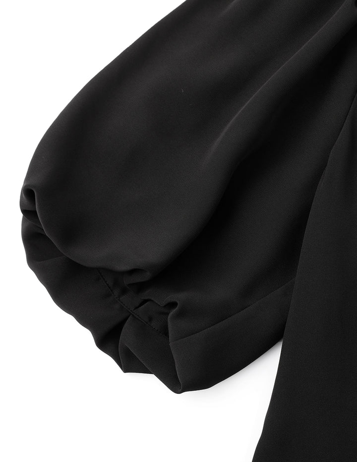 MARYLING Black V Neck One Piece Ruffle Dress