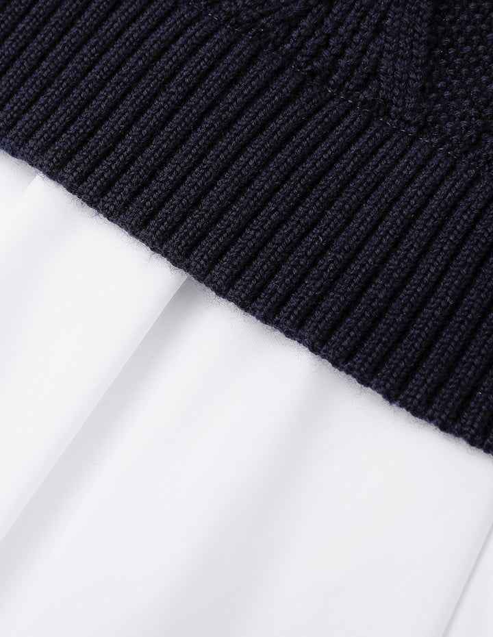 MARYLING Blue And White Asymmetric Knit Woven Sweater