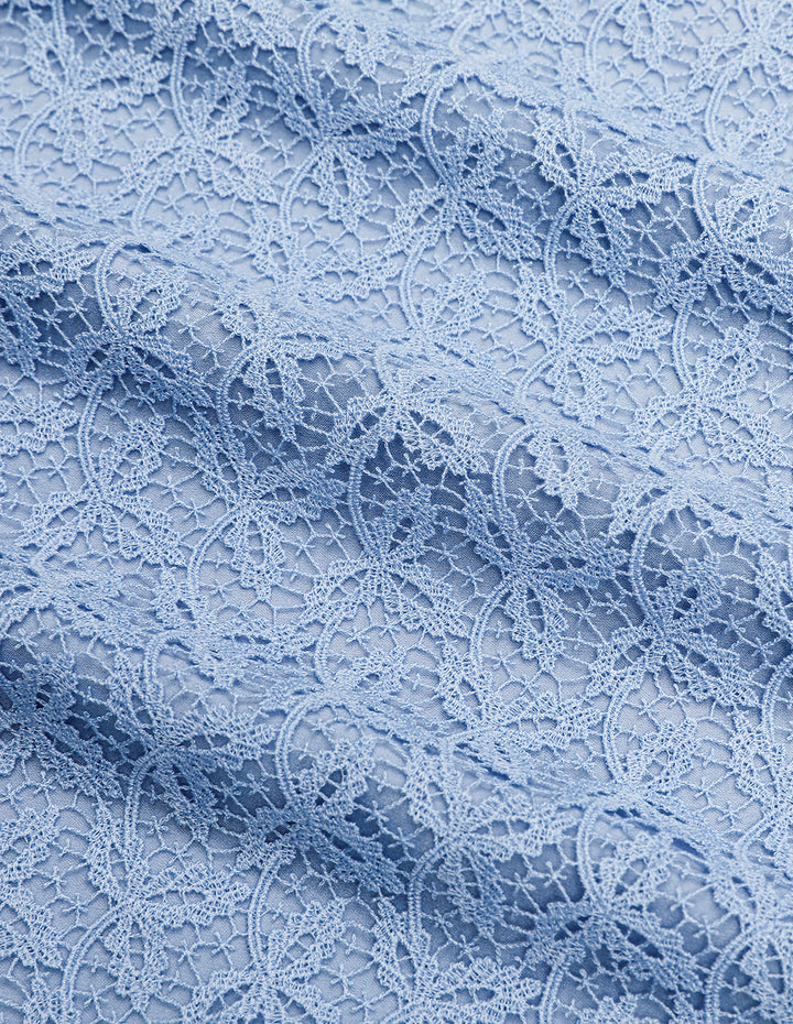 MARYLING Water Wave Blue Shirt Style Tunic Lace Dress