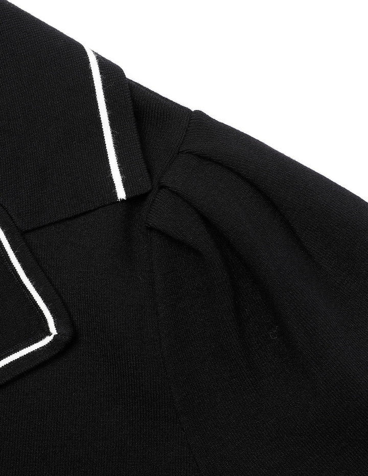 MARYLING Lapel Short Puff Sleeve Double-Breasted Knitted Top