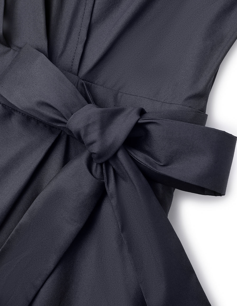 MARYLING Midnight Blue Shirt Neck V-Shaped Overlap Knotted Navy Dress