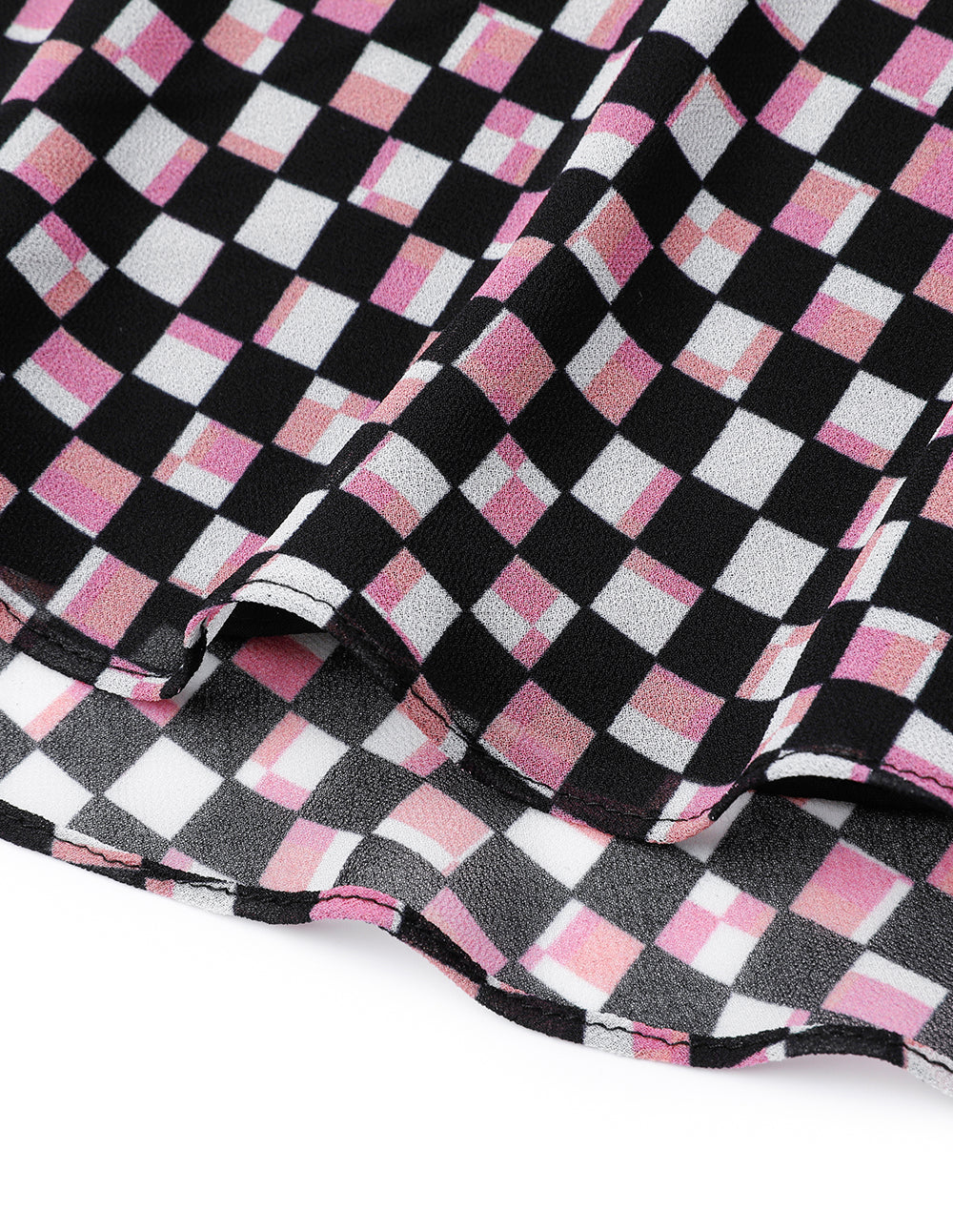 MARYLING Red Berry Plaid Shirt Collar Cross Tie Puff Sleeve Dress