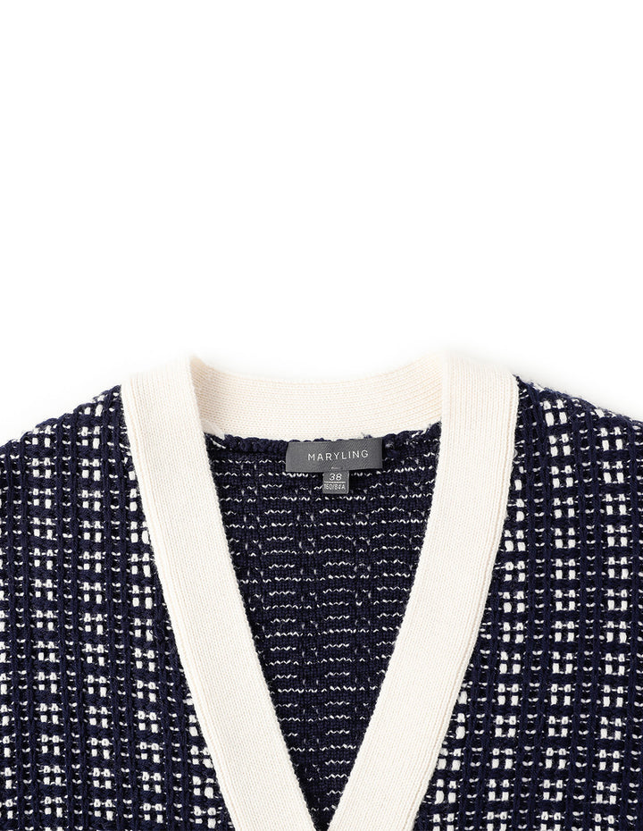 MARYLING Blue And White Contrast Knitted Cardigan