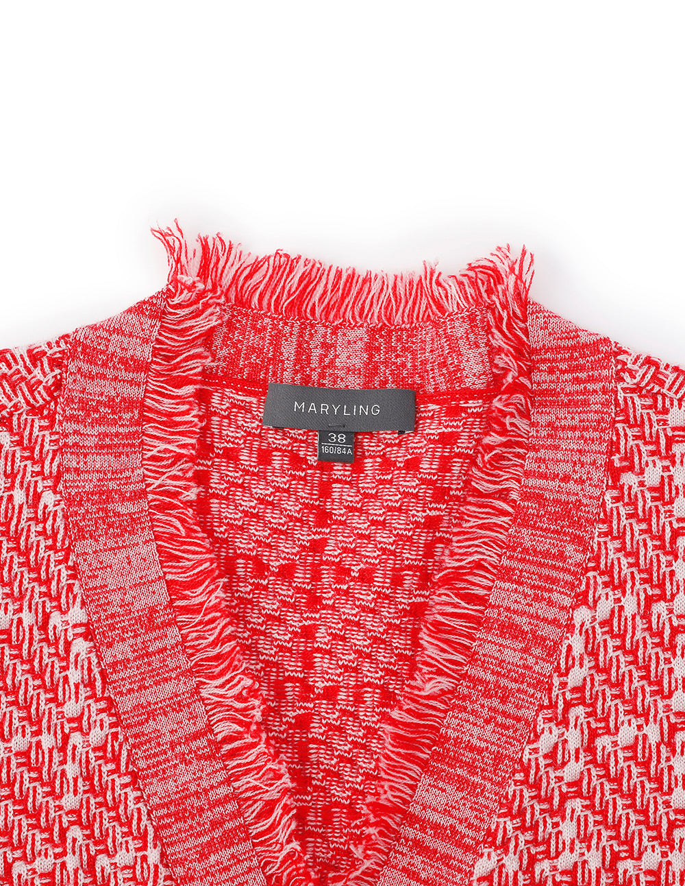 MARYLING  V-Neck Red And Pink Plaid Elegant Knitted Cardigan