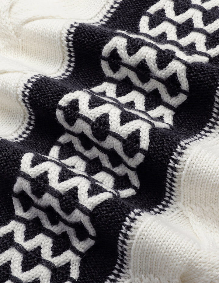 MARYLING Shirt Collar Black And White Knit Woven Cardigan