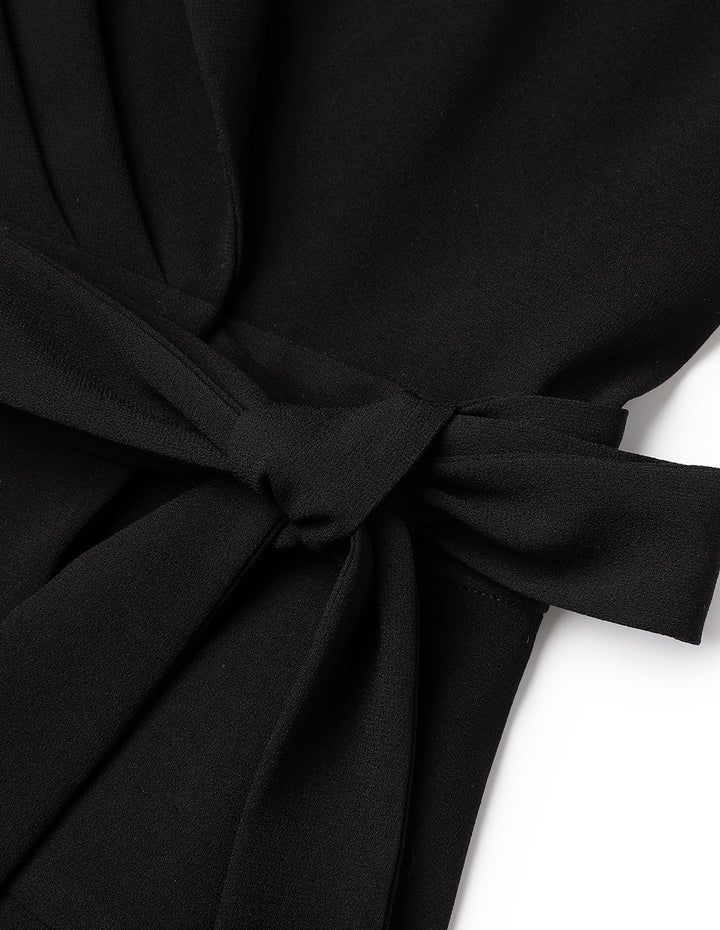 MARYLING Black One-Piece Strappy Ruffled Skirt Suit Dress