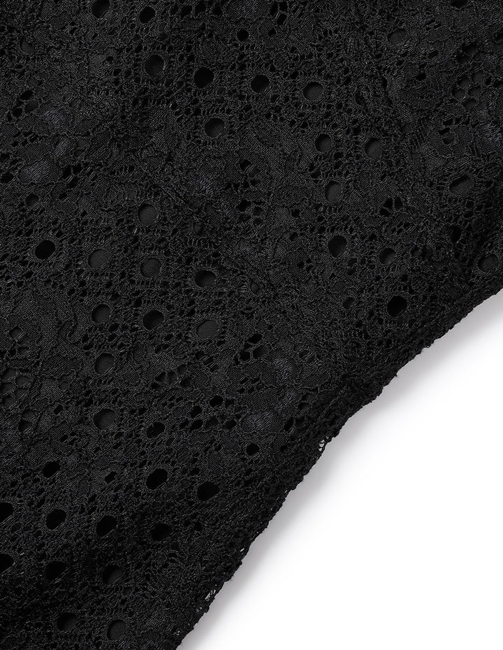 MARYLING Black Puff Sleeve Fishtail Lace Dress