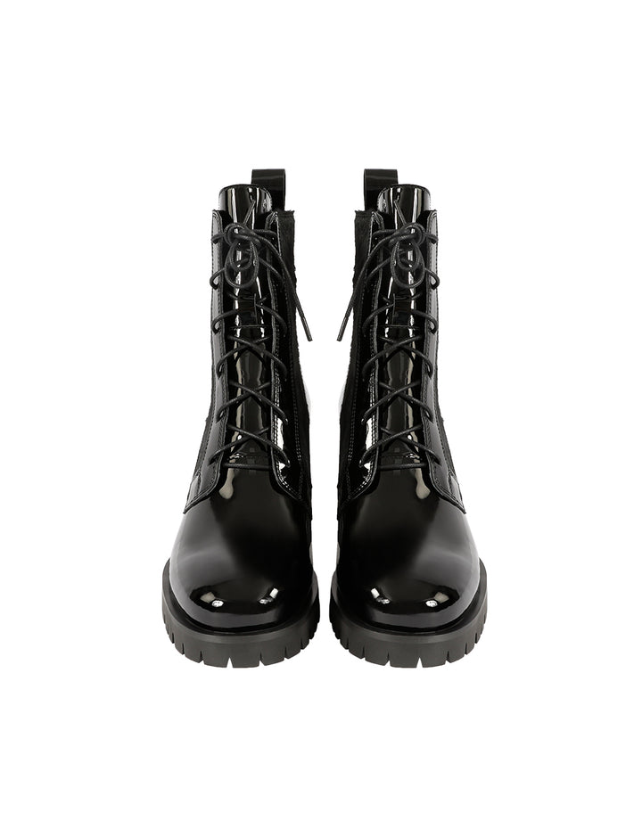 MARYLING PATENT TEXTURED LACE-UP BOOTS
