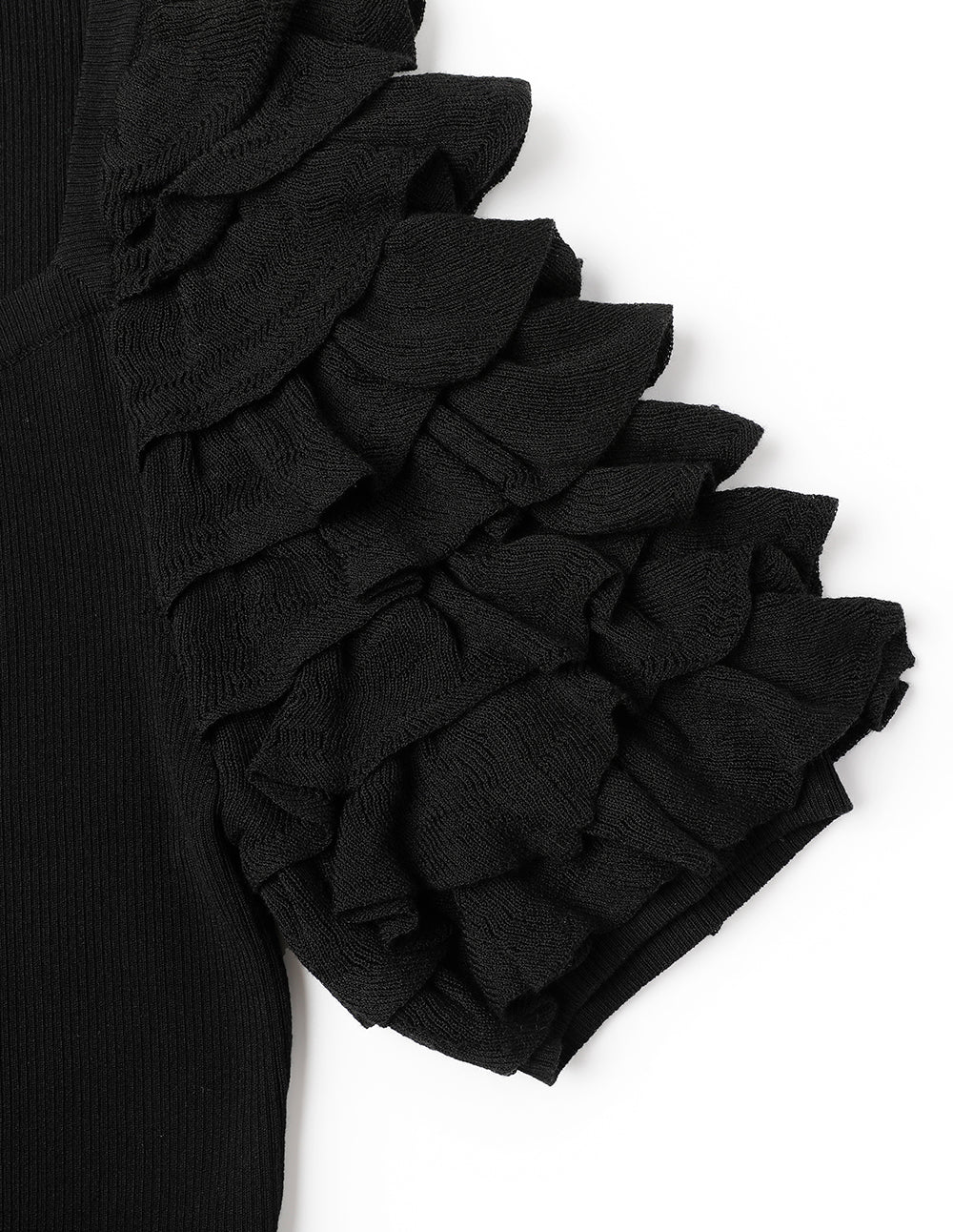 MARYLING Black Ruffle Sleeve Short Top