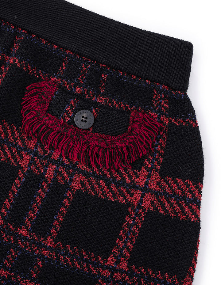 Maryling Black And Red Plaid Fringed Small A-Skirt