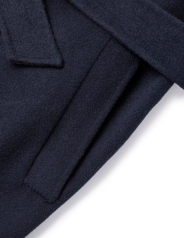 MARYLING Dark Blue Double-Sided Wool And Knitted Long Coat