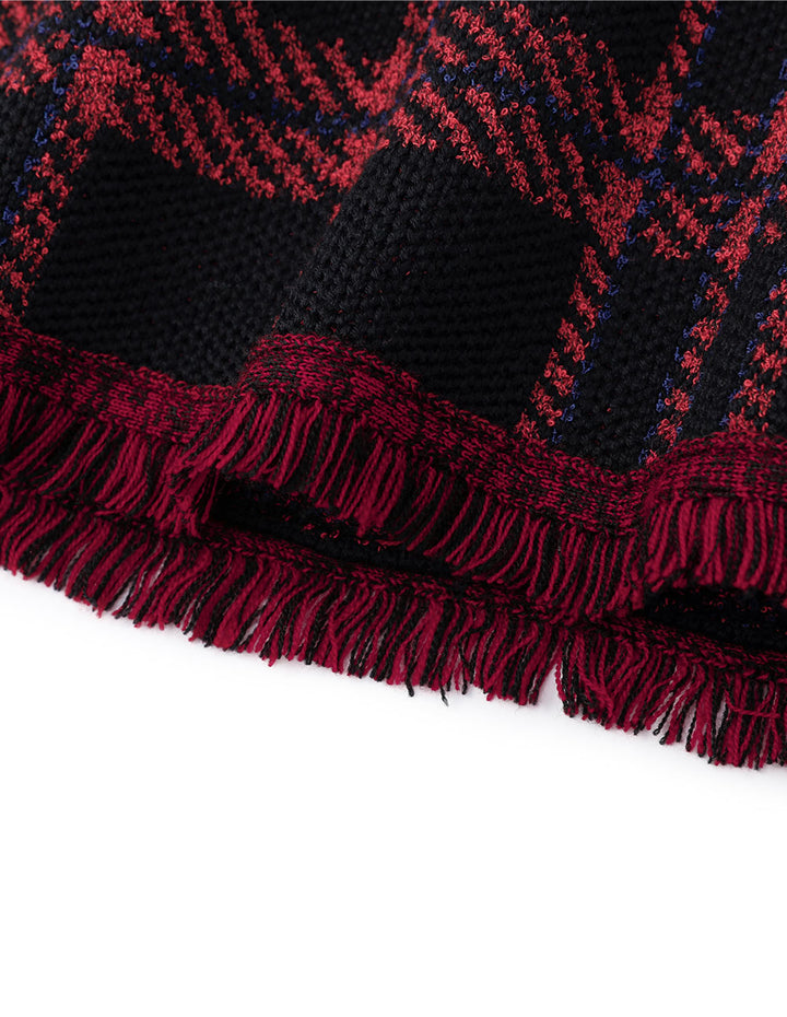 Maryling Black And Red Plaid Fringed Small A-Skirt