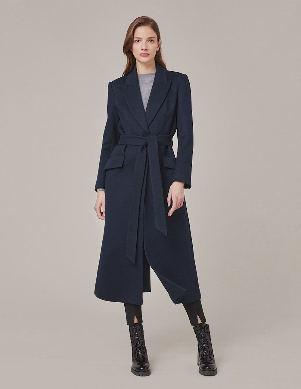 MARYLING Peak-Lapel Belted Cashmere Coat