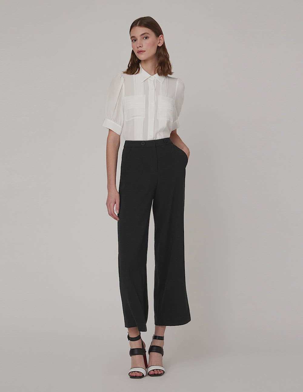MARYLING Pleated Design Chest Pocket And Puff Sleeves
