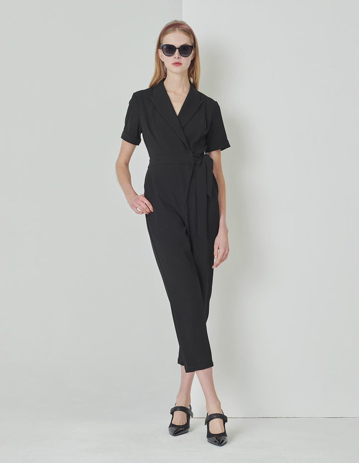 MARYLING Black Short-Sleeved Suit-Style Strap Jumpsuit